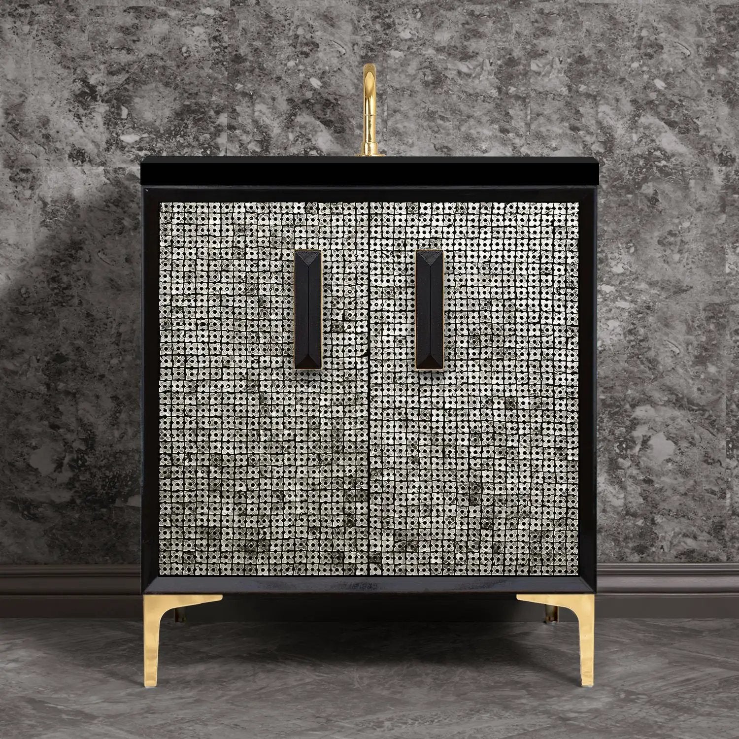 Linkasink Mother of Pearl with 8" Black Artisan Glass Prism Hardware Vanity by Linkasink