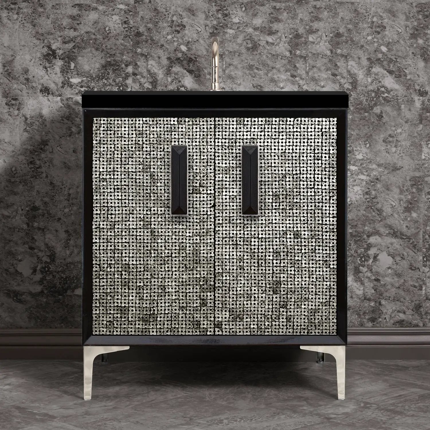 Linkasink Mother of Pearl with 8" Black Artisan Glass Prism Hardware Vanity by Linkasink