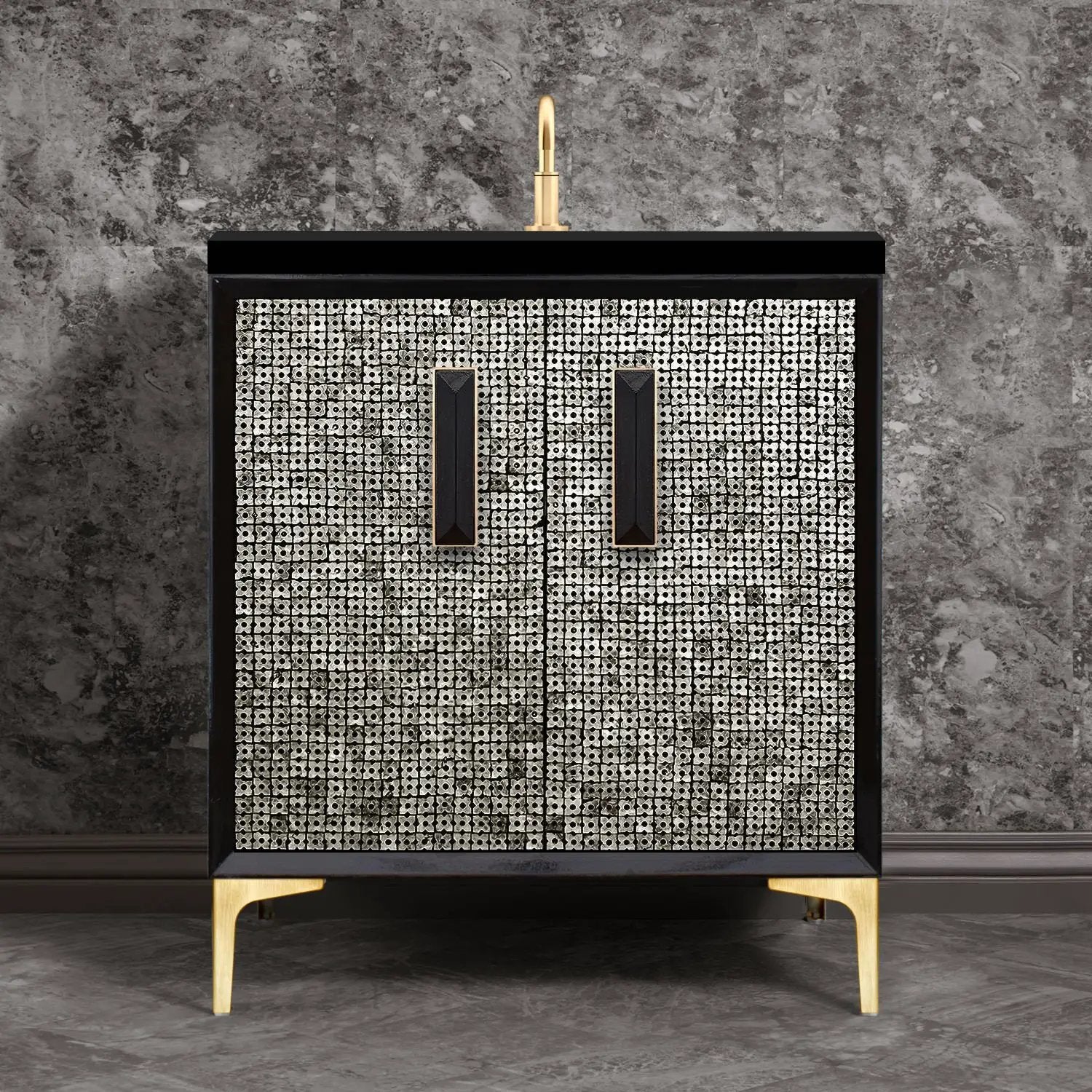 Linkasink Mother of Pearl with 8" Black Artisan Glass Prism Hardware Vanity by Linkasink