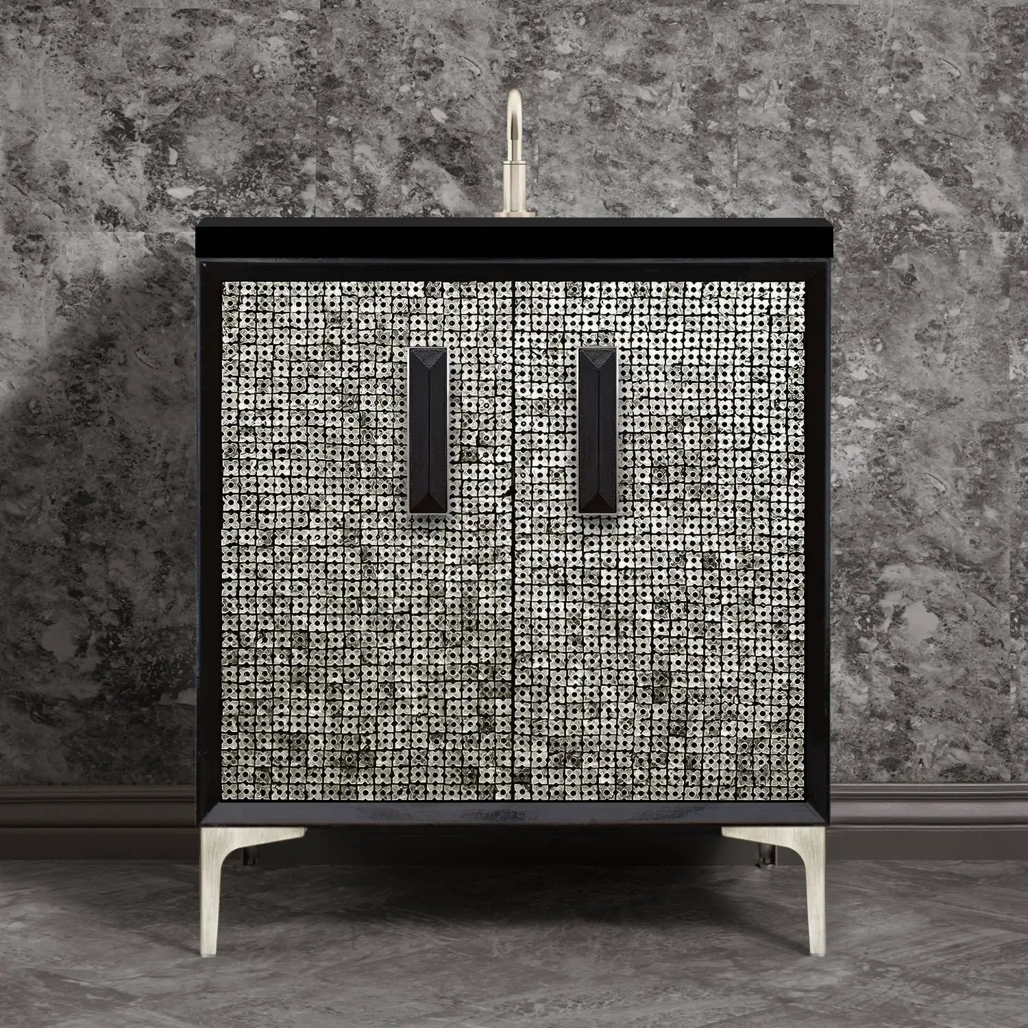 Linkasink Mother of Pearl with 8" Black Artisan Glass Prism Hardware Vanity by Linkasink