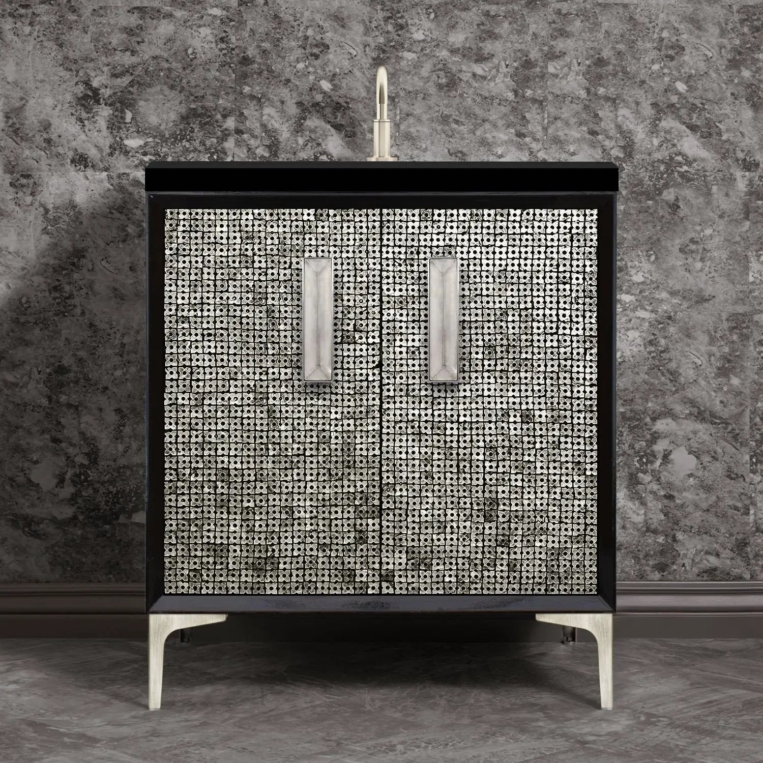 Linkasink Mother of Pearl with 8" Artisan Eglomise Glass Prism Hardware Vanity by Linkasink