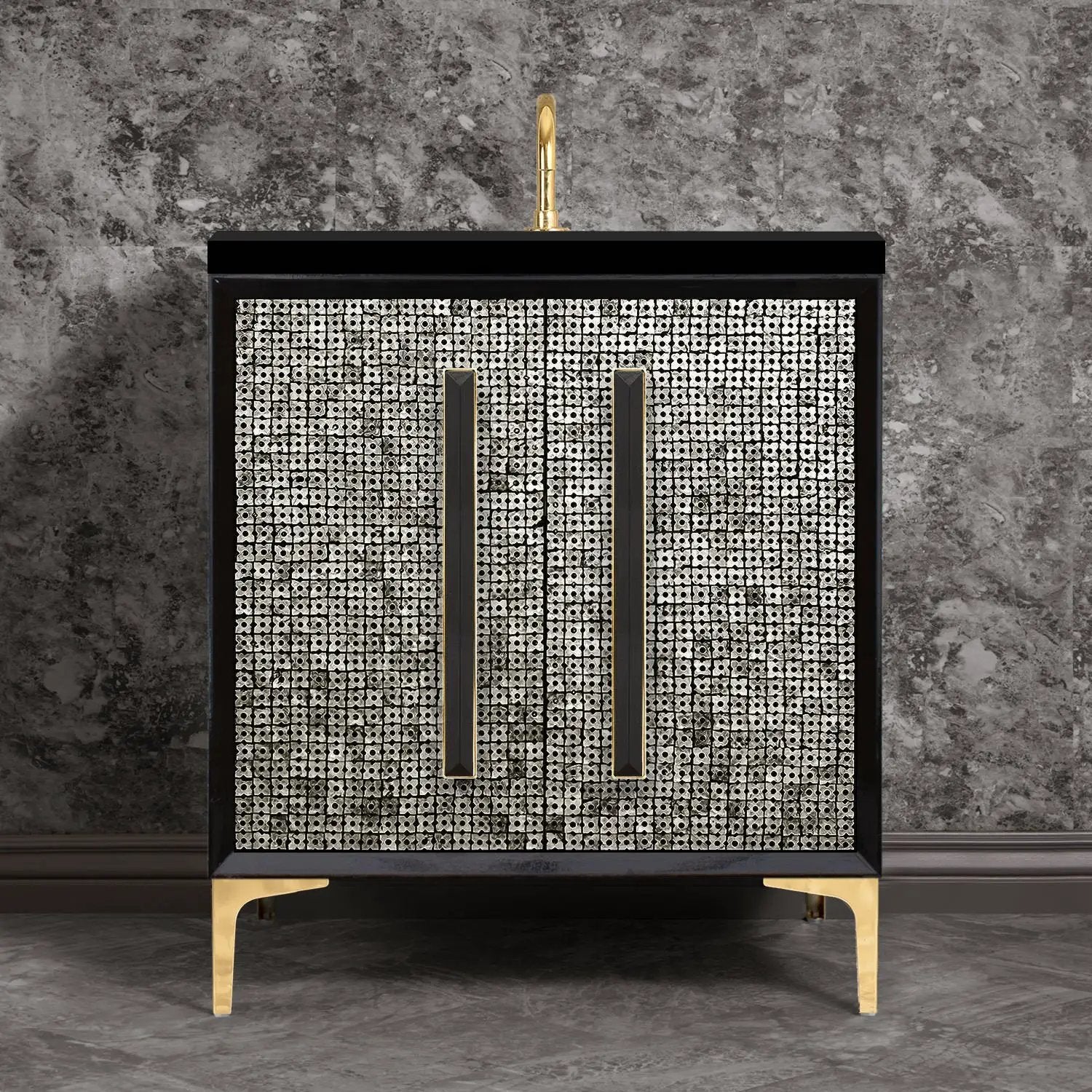 Linkasink Mother of Pearl with 18" Black Artisan Glass Prism Hardware Vanity by Linkasink
