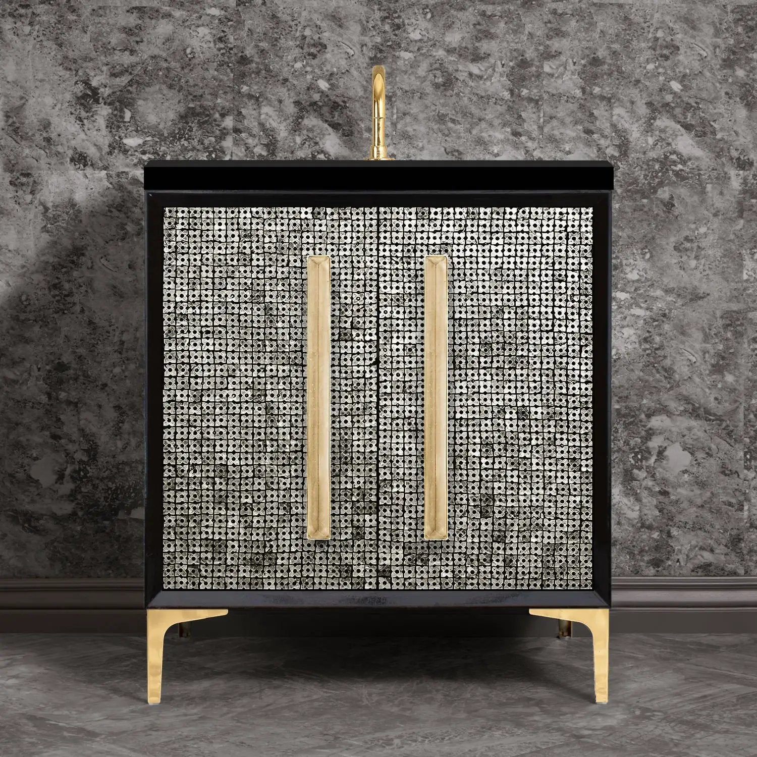 Linkasink Mother of Pearl with 18" Artisan Eglomise Glass Prism Hardware Vanity by Linkasink