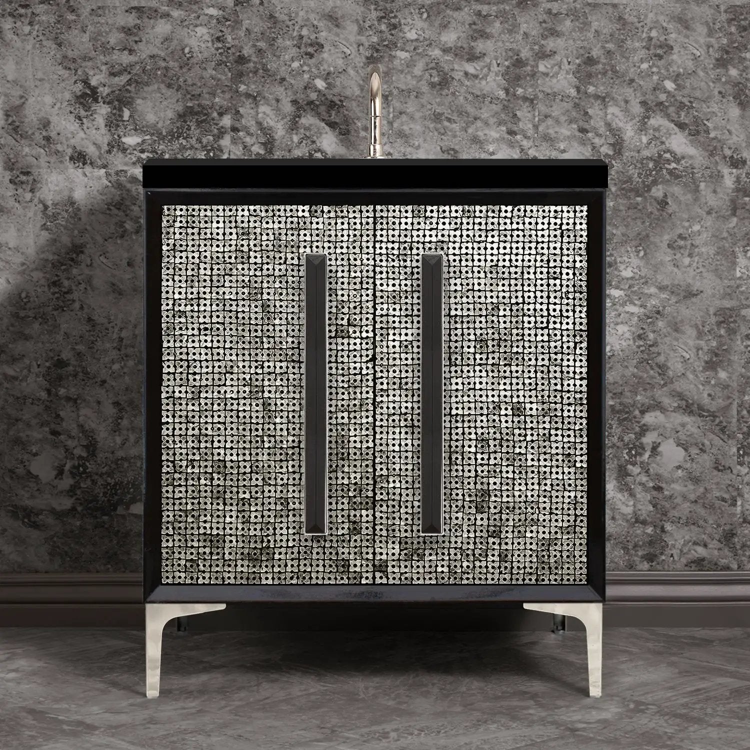 Linkasink Mother of Pearl with 18" Black Artisan Glass Prism Hardware Vanity by Linkasink