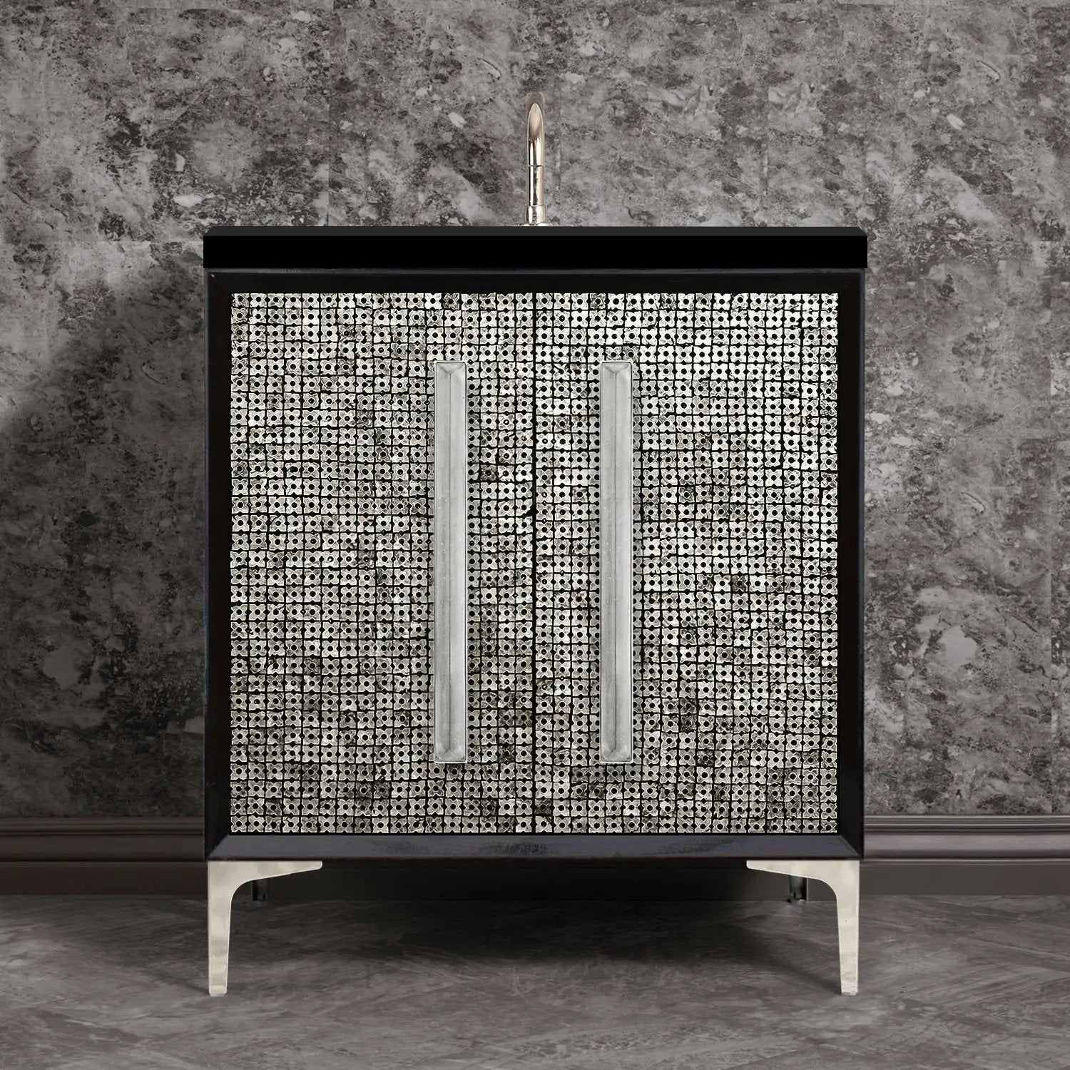 Linkasink Mother of Pearl with 18" Artisan Eglomise Glass Prism Hardware Vanity by Linkasink