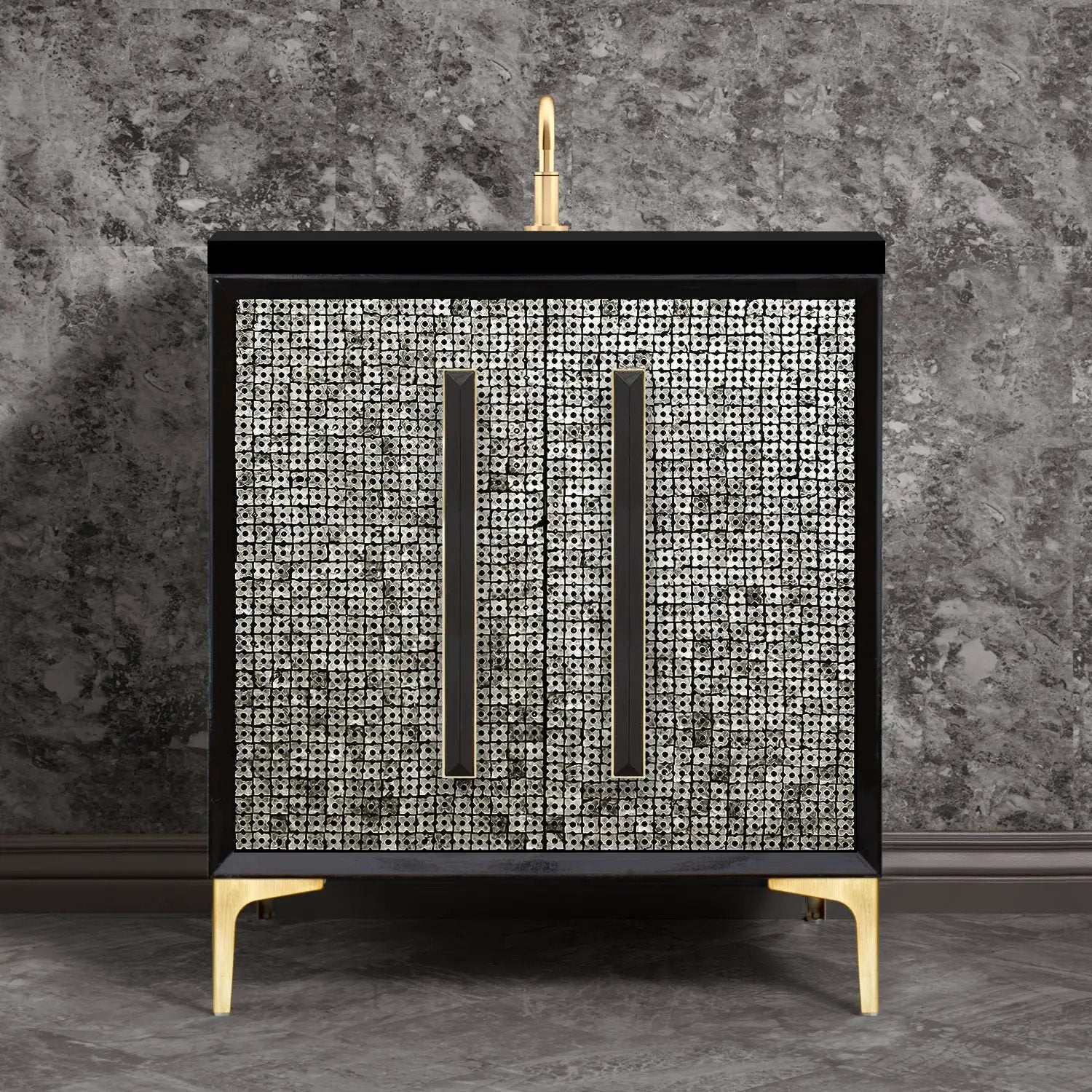 Linkasink Mother of Pearl with 18" Black Artisan Glass Prism Hardware Vanity by Linkasink