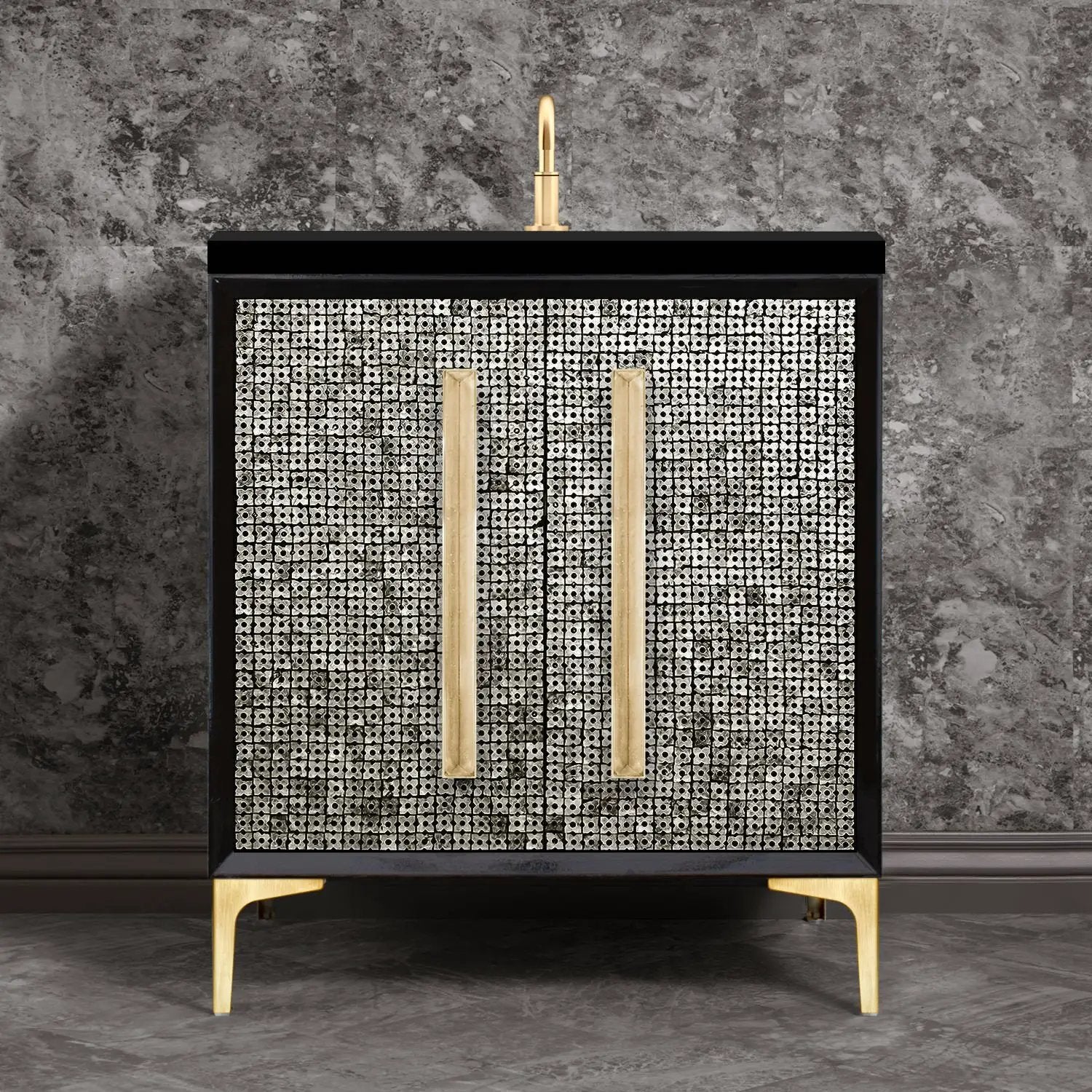 Linkasink Mother of Pearl with 18" Artisan Eglomise Glass Prism Hardware Vanity by Linkasink