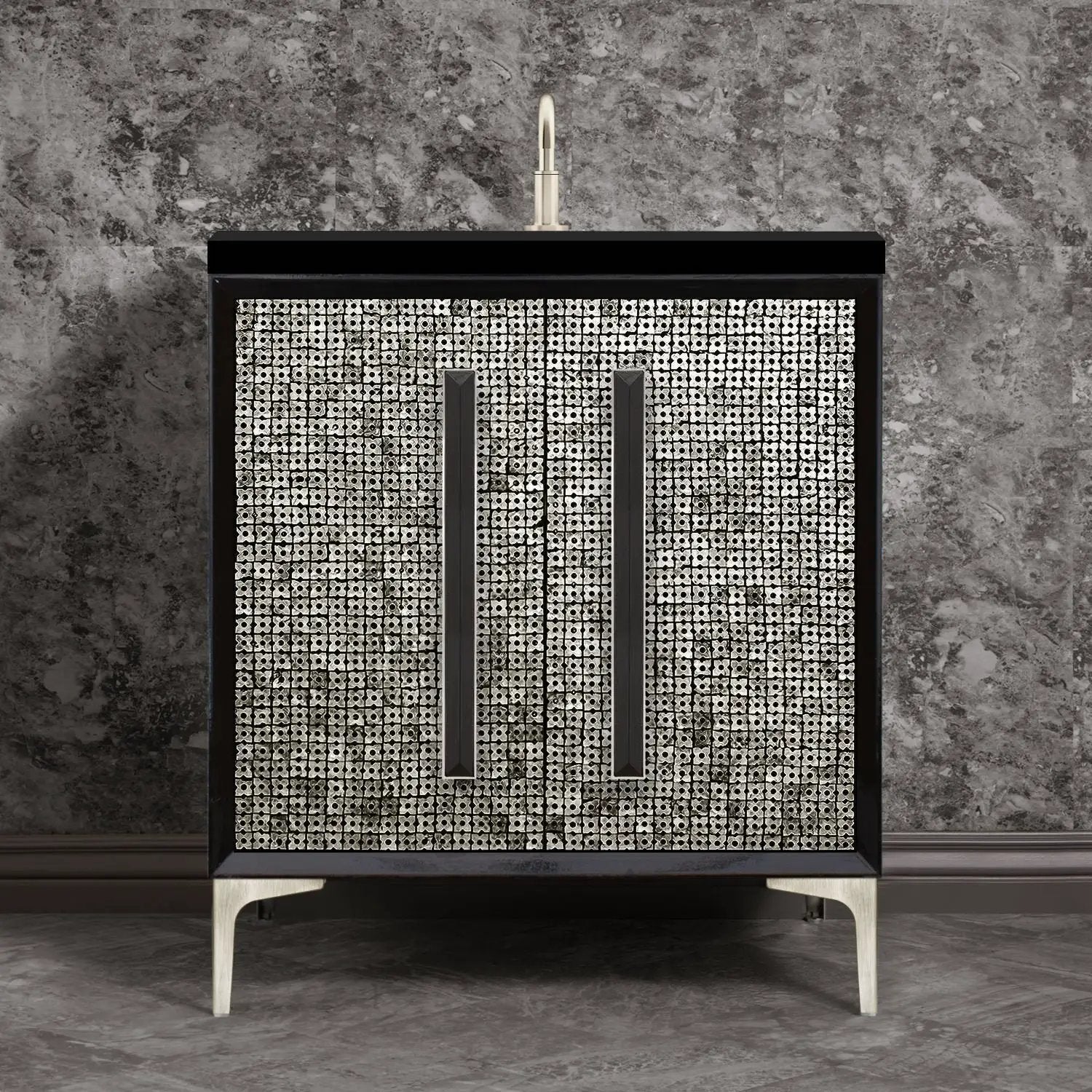 Linkasink Mother of Pearl with 18" Black Artisan Glass Prism Hardware Vanity by Linkasink