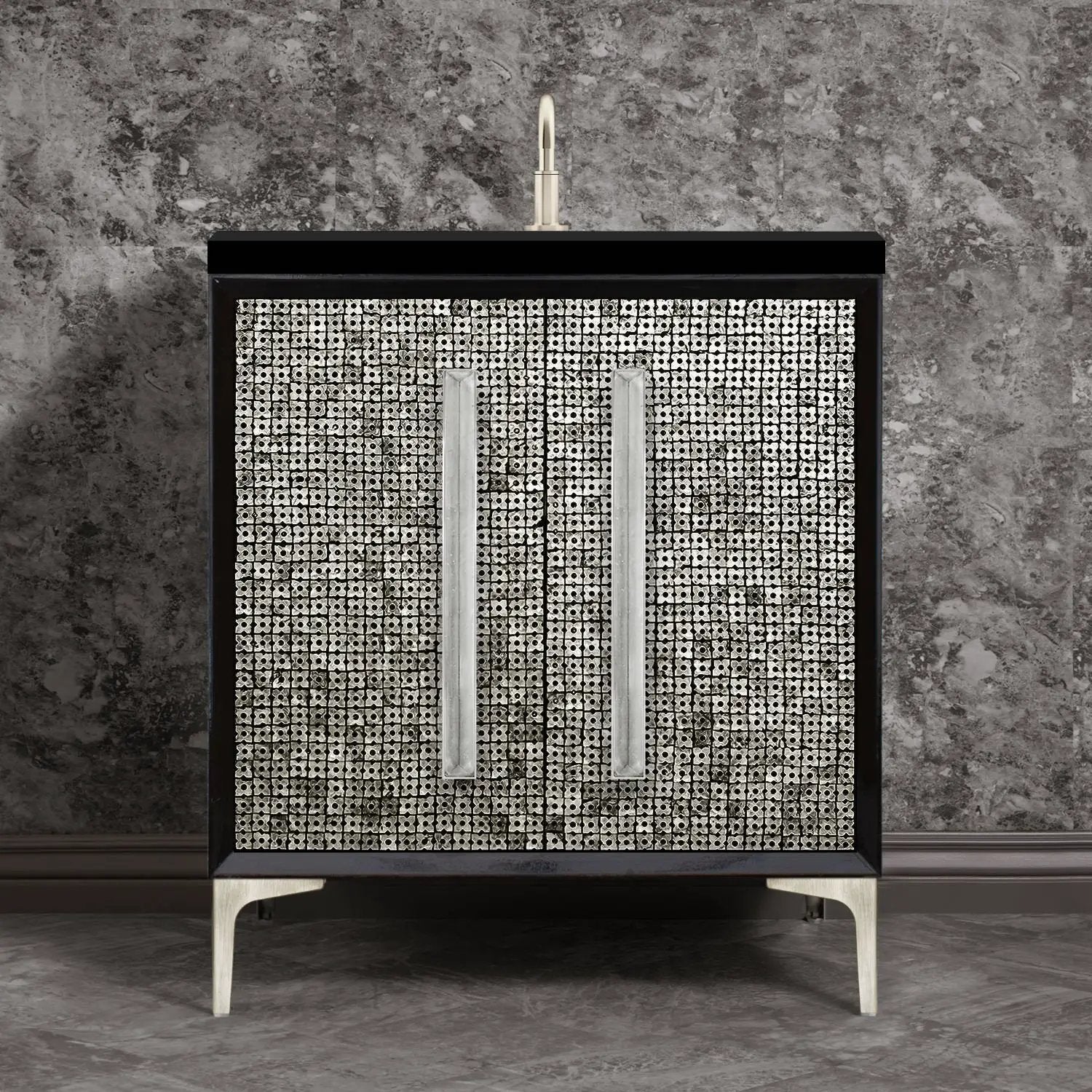 Linkasink Mother of Pearl with 18" Artisan Eglomise Glass Prism Hardware Vanity by Linkasink