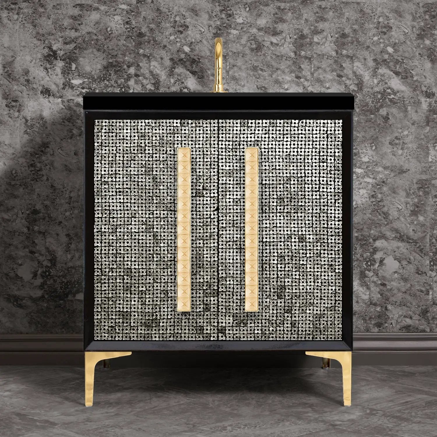 Linkasink Mother of Pearl with 18" Artisan Glass Pyramid Hardware Vanity by Linkasink