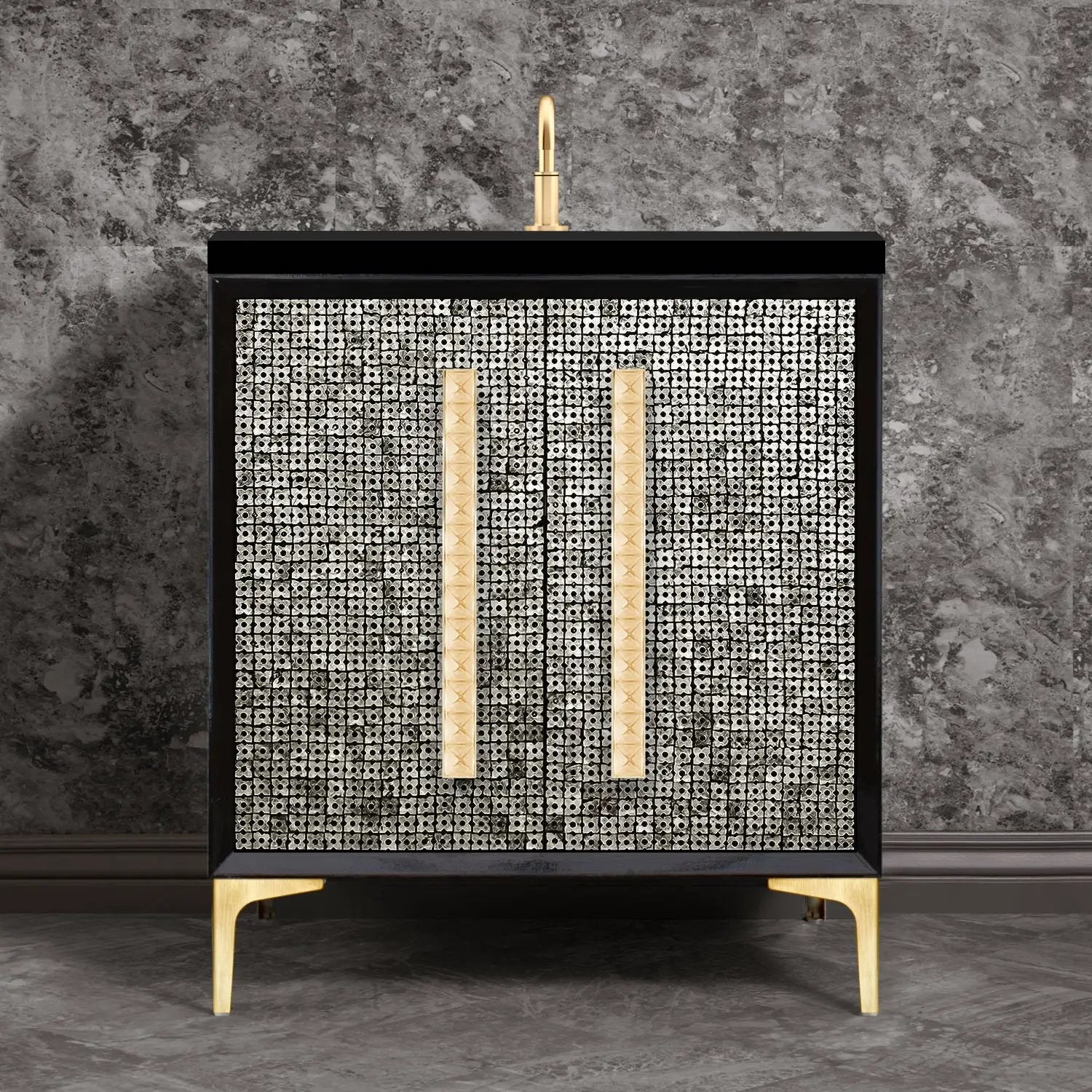 Linkasink Mother of Pearl with 18" Artisan Glass Pyramid Hardware Vanity by Linkasink