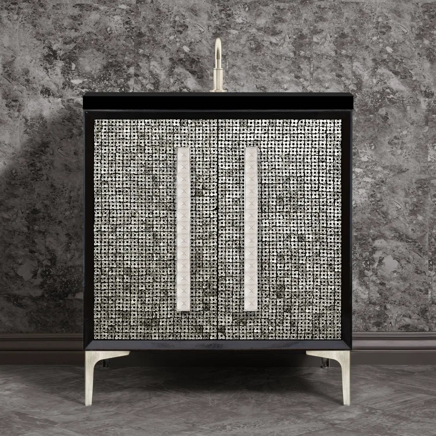 Linkasink Mother of Pearl with 18" Artisan Glass Pyramid Hardware Vanity by Linkasink