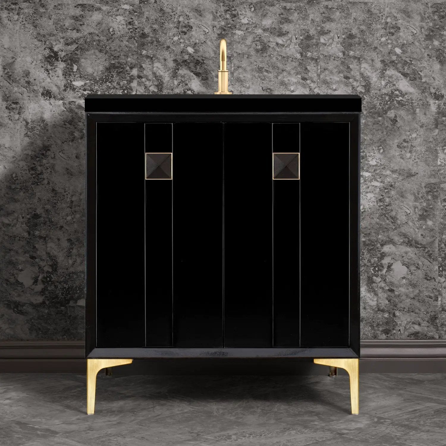 Linkasink Tuxedo with 3" Black Artisan Glass Prism Hardware Vanity by Linkasink