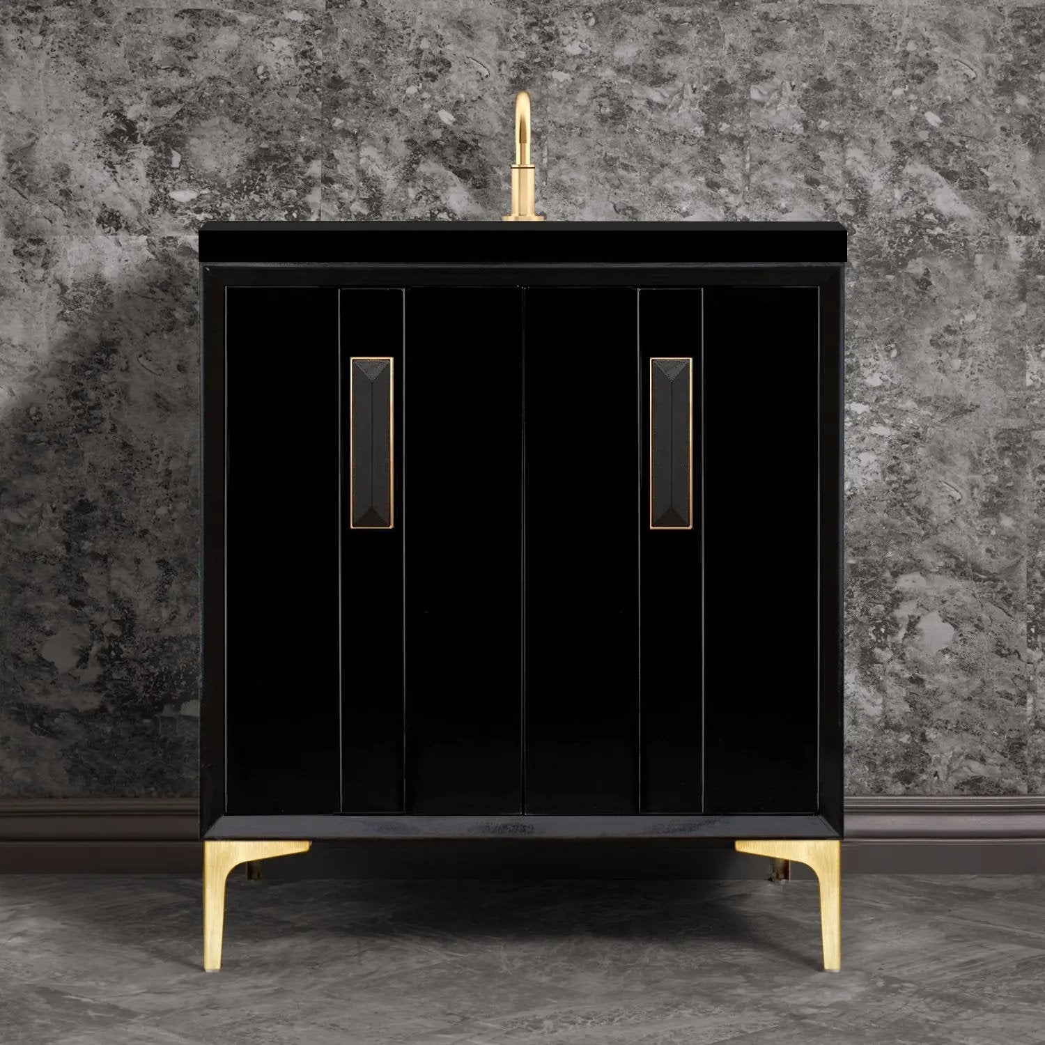 Linkasink Tuxedo with 8" Black Artisan Glass Prism Hardware Vanity by Linkasink