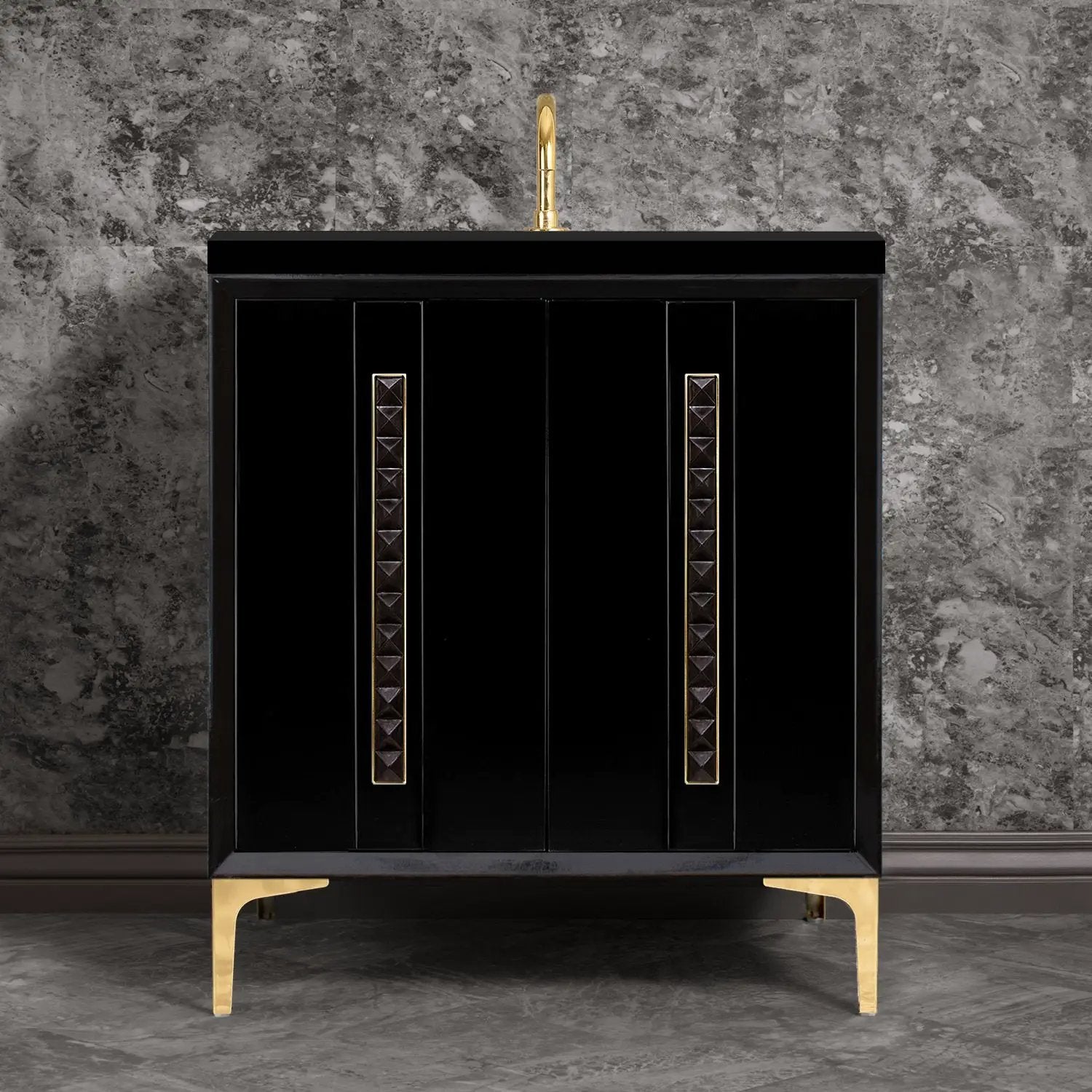 Linkasink Tuxedo with 18" Black Artisan Glass Pyramid Hardware Vanity by Linkasink