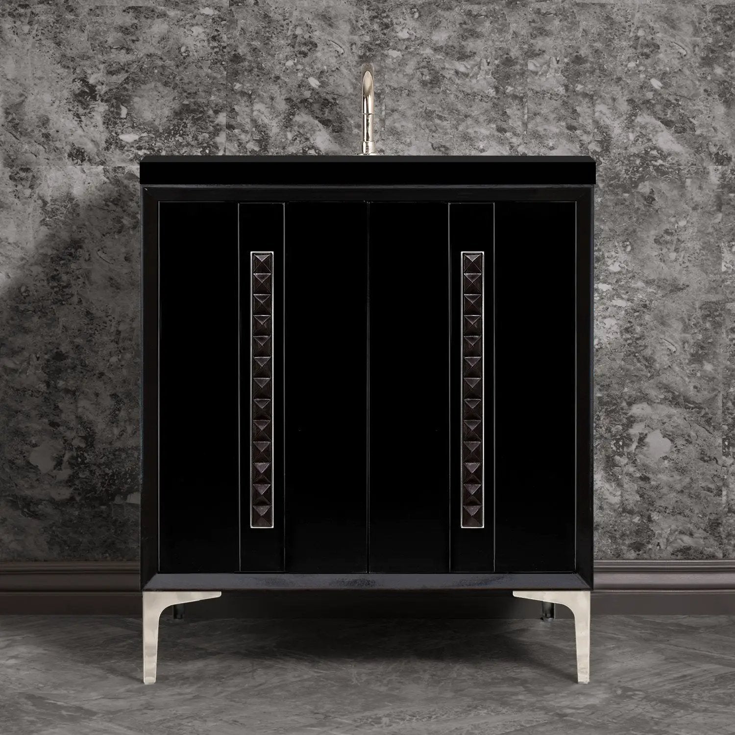 Linkasink Tuxedo with 18" Black Artisan Glass Pyramid Hardware Vanity by Linkasink