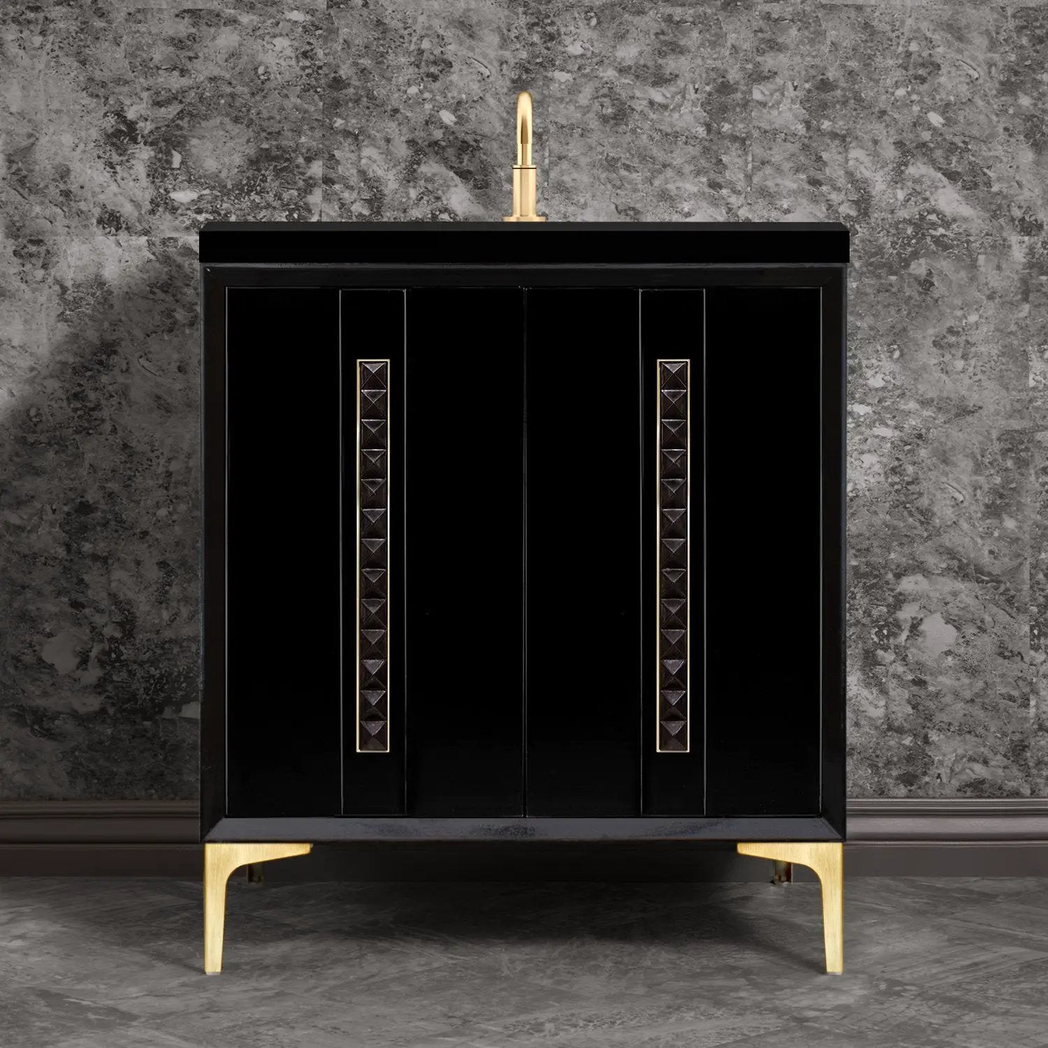 Linkasink Tuxedo with 18" Black Artisan Glass Pyramid Hardware Vanity by Linkasink