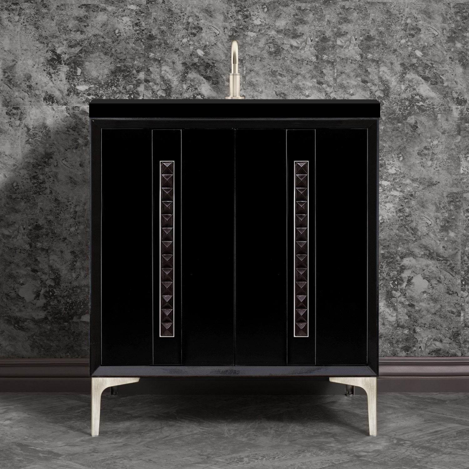Linkasink Tuxedo with 18" Black Artisan Glass Pyramid Hardware Vanity by Linkasink
