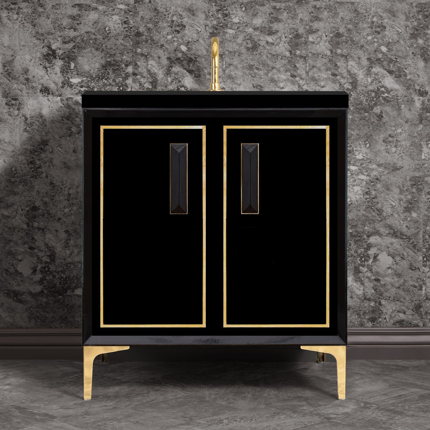 Linkasink Linea with 8" Black Artisan Glass Prism Hardware Vanity