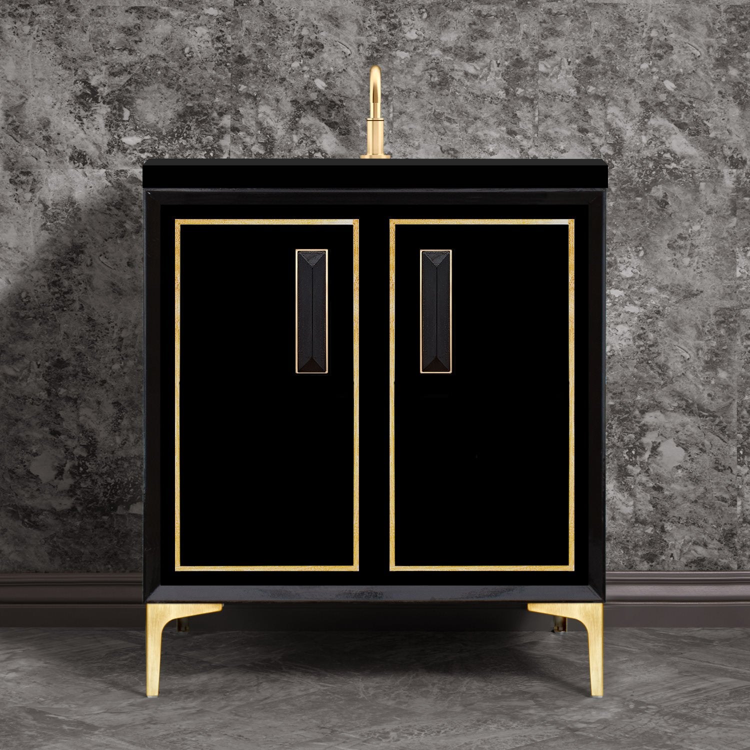 Linkasink Linea with 8" Black Artisan Glass Prism Hardware Vanity