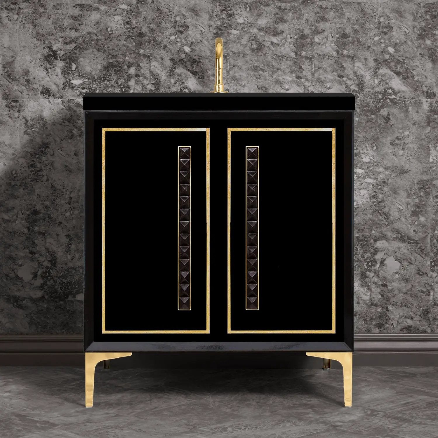 Linkasink Linea with 18" Black Artisan Glass Pyramid Hardware Vanity by Linkasink