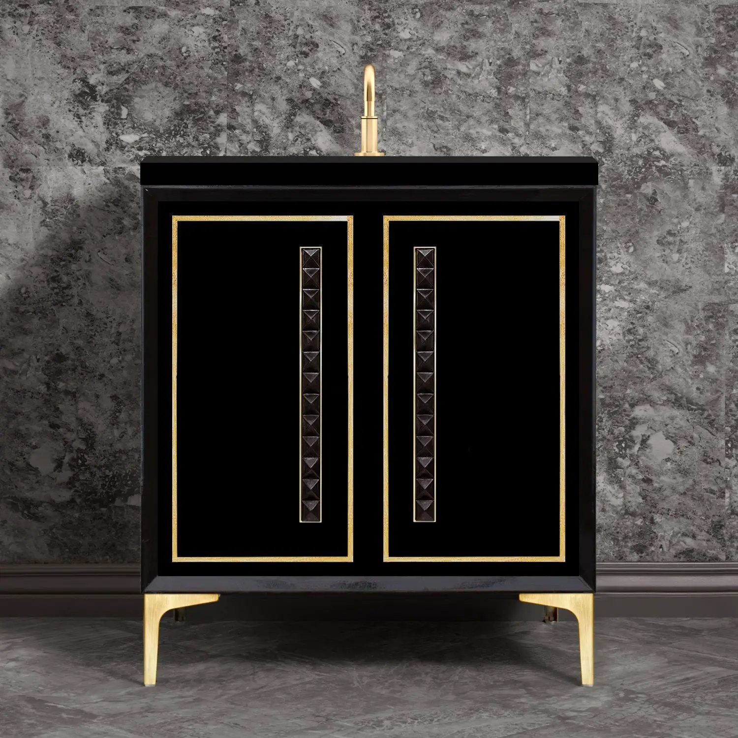 Linkasink Linea with 18" Black Artisan Glass Pyramid Hardware Vanity by Linkasink