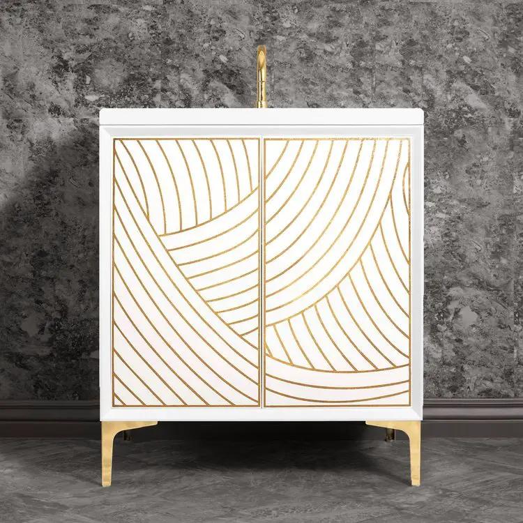 white with polished brass vanity