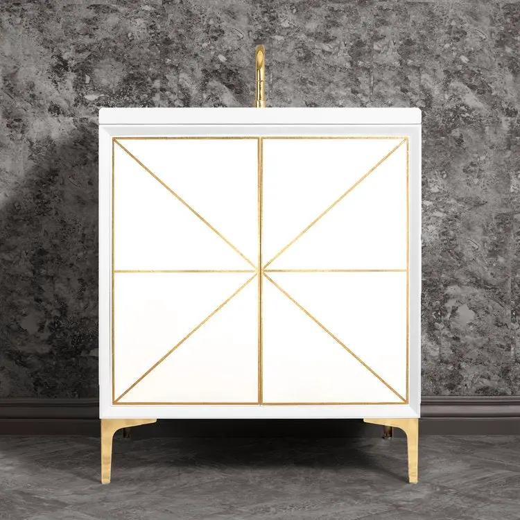 white with polished brass vanity