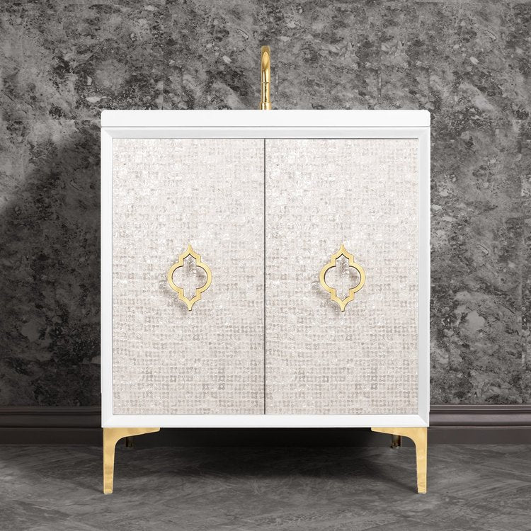 white with polished brass vanity