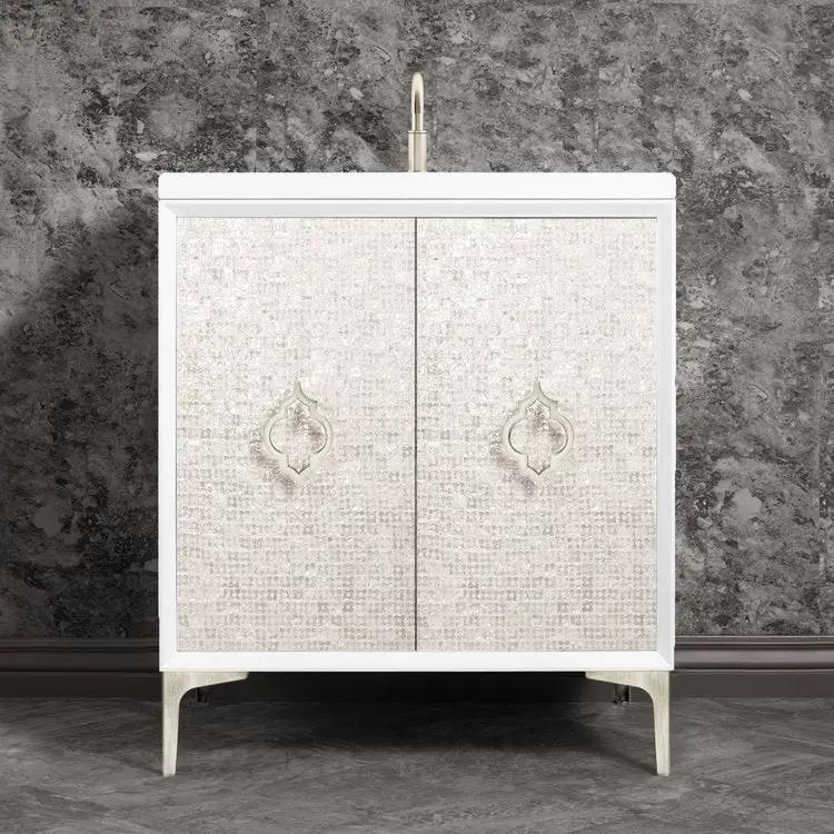 white with satin nickel vanity