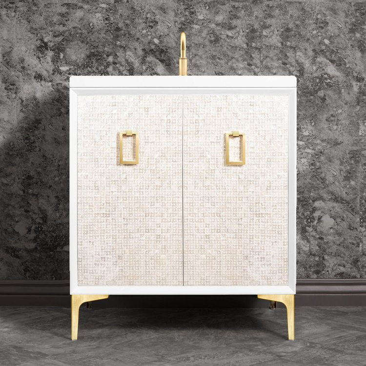 white with satin brass vanity