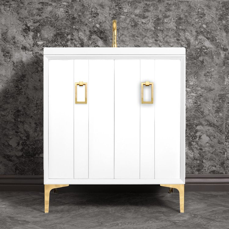 white with polished brass vanity