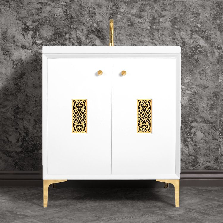white with polished brass vanity