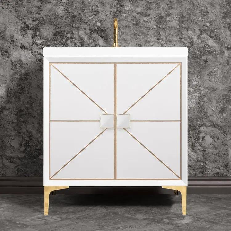 polished brass with white glass vanity