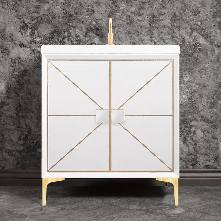 satin brass with white glass vanity