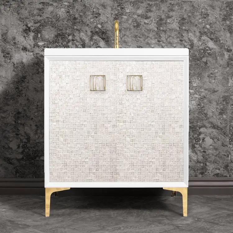 polished brass with white tiger prism glass vanity