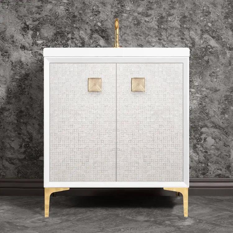 Linkasink Mother of Pearl with 3" Eglomise Artisan Glass Prism Hardware Vanity by Linkasink