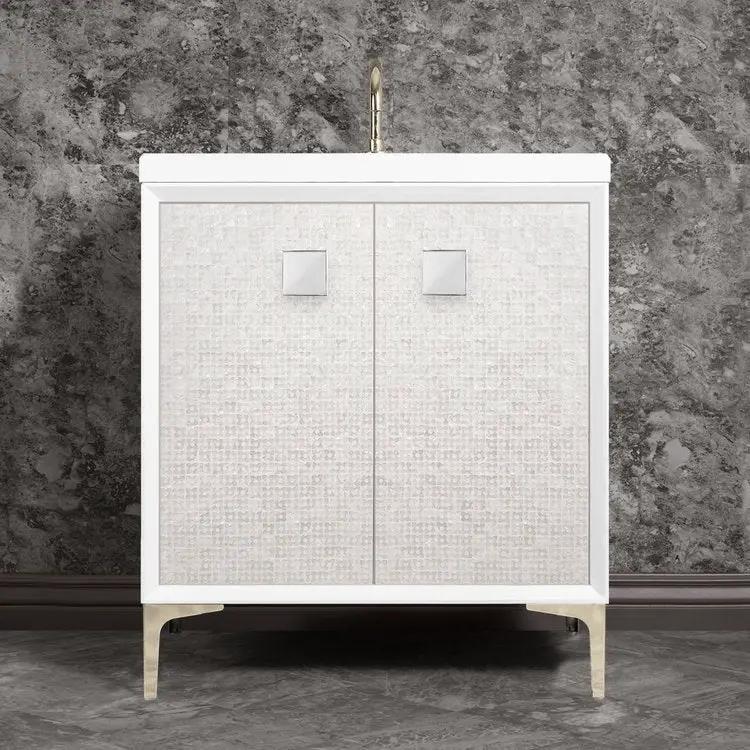 Linkasink Mother of Pearl with 3" Eglomise Prism Artisan Glass Prism Hardware Vanity by Linkasink