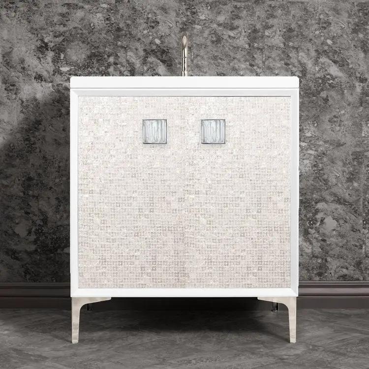 Linkasink Mother of Pearl with 3" White Tiger Prism Artisan Glass Prism Hardware Vanity by Linkasink