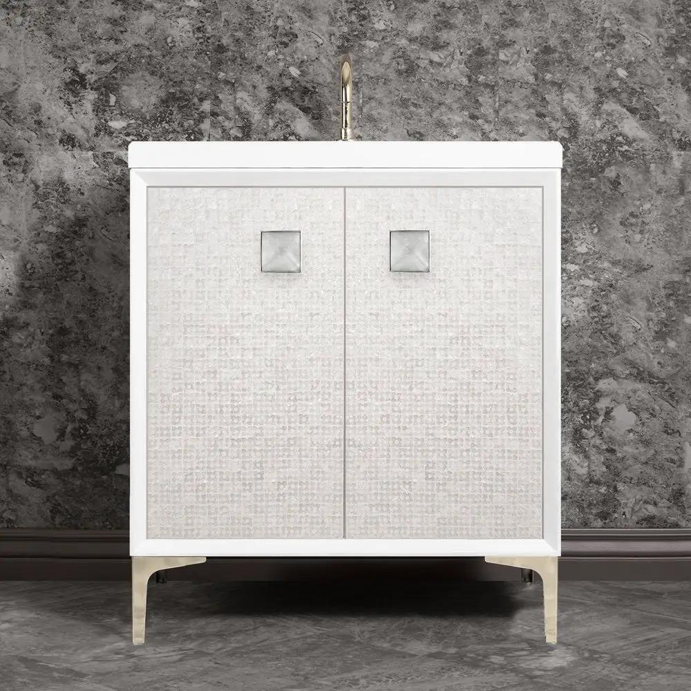 polished nickel with eglomisé prism glass vanity