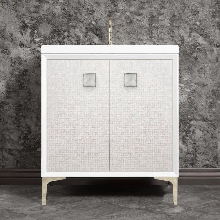 Linkasink Mother of Pearl with 3" Eglomise Artisan Glass Prism Hardware Vanity by Linkasink