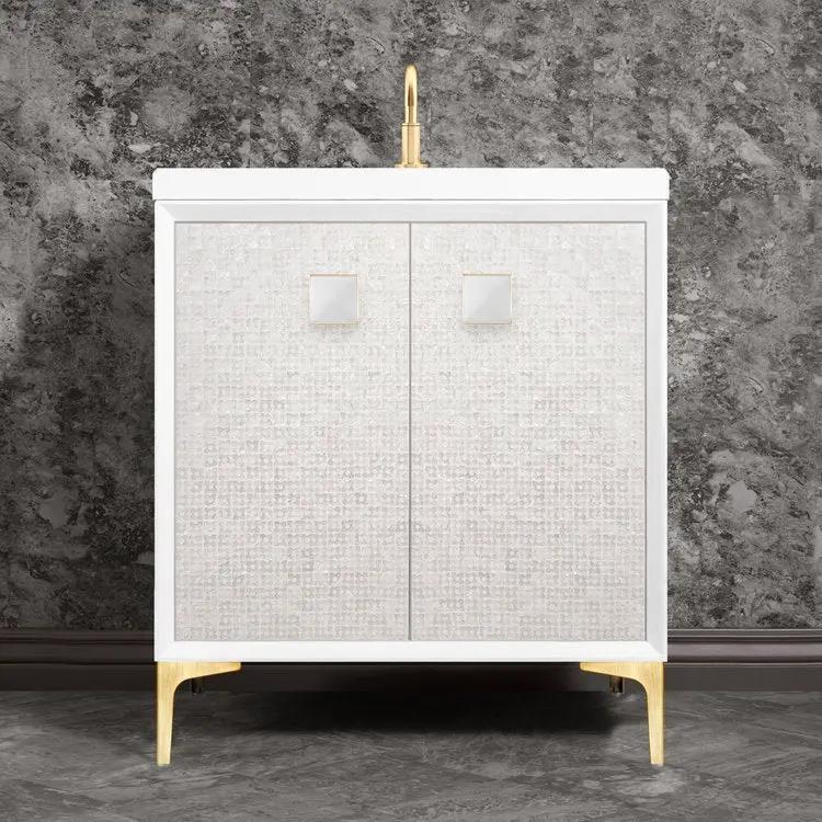 satin brass with white prism glass vanity