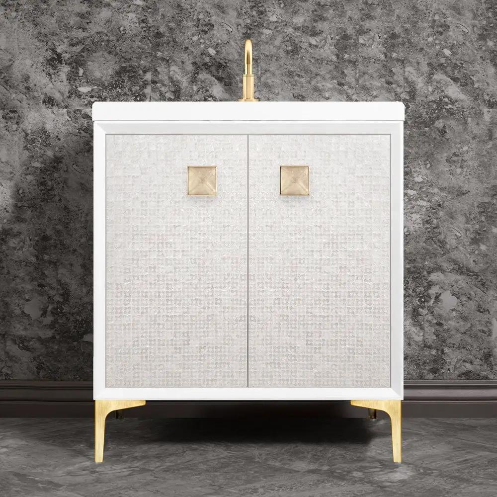 satin brass with eglomisé prism glass vanity