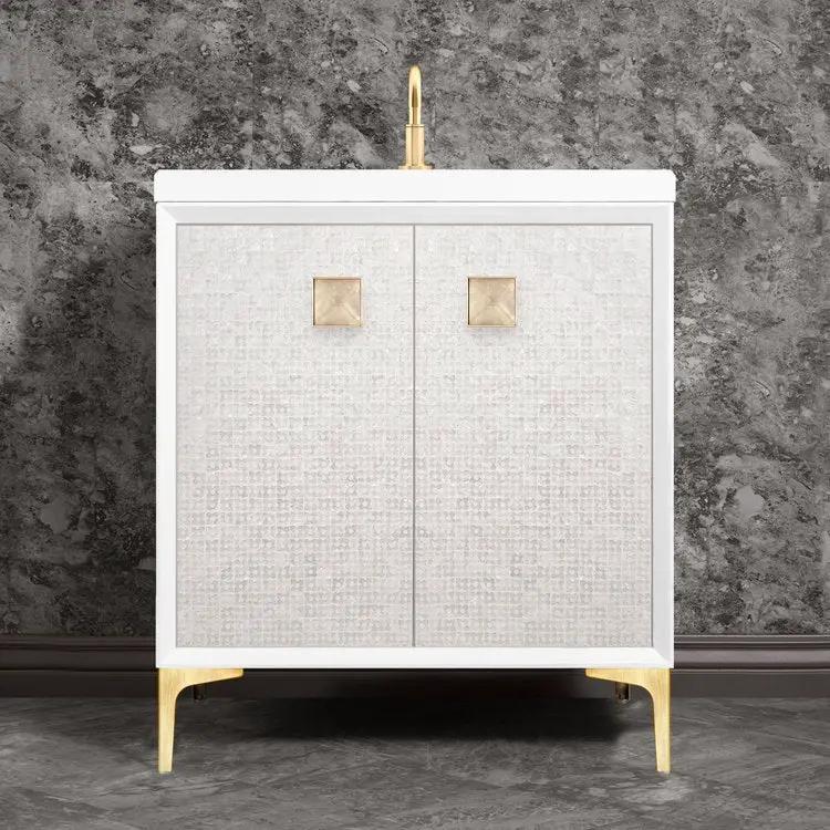 Linkasink Mother of Pearl with 3" Eglomise Artisan Glass Prism Hardware Vanity by Linkasink