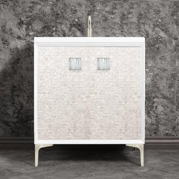Linkasink Mother of Pearl with 3" White Tiger Prism Artisan Glass Prism Hardware Vanity by Linkasink