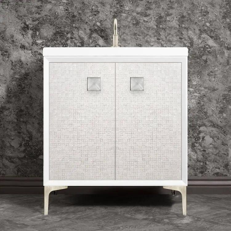 Linkasink Mother of Pearl with 3" Eglomise Artisan Glass Prism Hardware Vanity by Linkasink