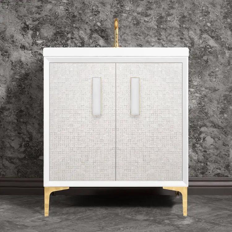 Linkasink Mother of Pearl with 8" White Prism Artisan Glass Prism Hardware Vanity by Linkasink