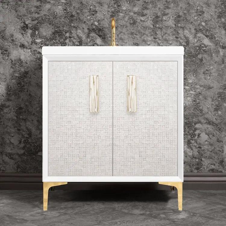Linkasink Mother of Pearl with 8" White Tiger Artisan Glass Prism Hardware Vanity by Linkasink
