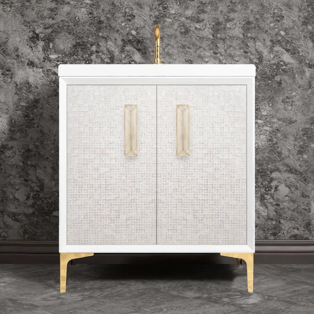 polished brass with eglomisé prism glass vanity