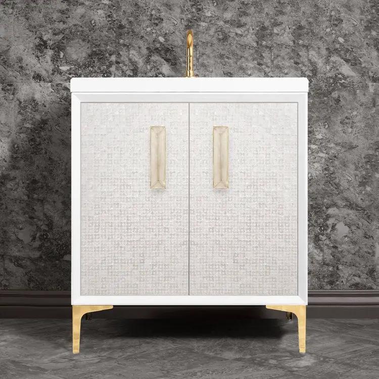 Linkasink Mother of Pearl with 8" Eglomise Artisan Glass Prism Hardware Vanity by Linkasink
